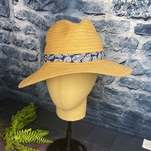 Straw floppy Hat with Paisley print accent ribbon